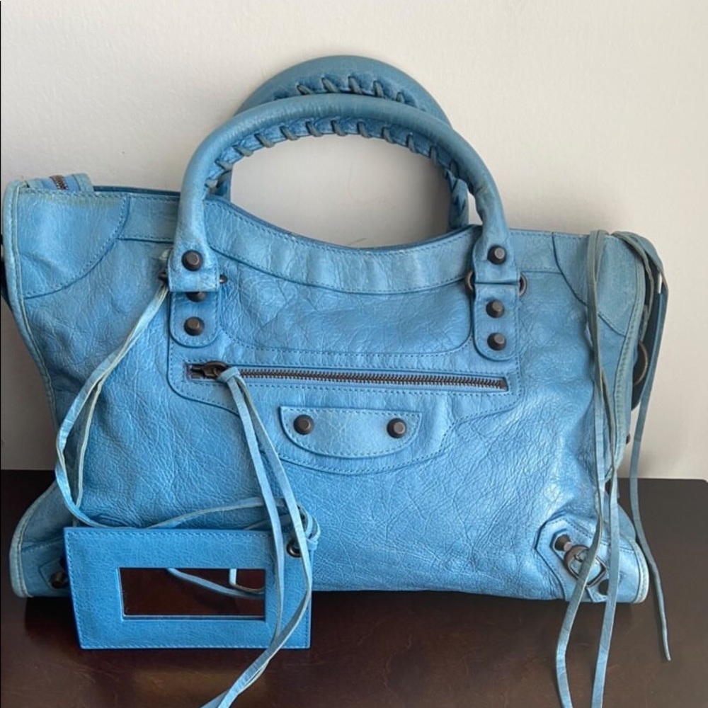 Balenciaga blue poan lambskin bag